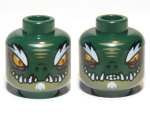Parts Minifigure Head Dual Sided Alien Chima Crocodile With Bright Light Orange Eyes Olive Green Lower Jaw White Bushy Eyebrows