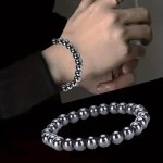 1PC Round Black Stone Bracelet Fashionable And Casual Men's Accessory Jewelry