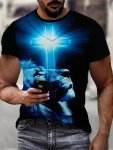 Men's Lion Graphic Print T-Shirt Short Sleeve Crew Neck Tee Men's Clothing For Summer Outdoor