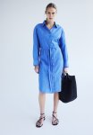 Linen-blend Shirt Dress - Blue