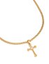 Mens Waterproof Gold Plated Stainless Steel Cubic Zirconia Detailed Long Cross Necklace