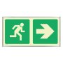 Green Arrow Horizontal & Man Running Sign Photoluminescent 380X190MM