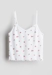 Ribbed Jersey Strappy Top - White & Strawberries