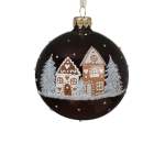 Glass Bauble With Gingerbread House 8CM - D brown