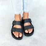Sundreamer Double Buckle Sandals - Black - 8