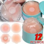 12PCS Silicone Nipple Cover Reusable Women Breast Petals Lift Invisible Bras Pasties Bra Padding Sticker Patch Adhesive Pads