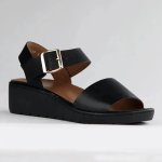 Megan Lower Leather Wedge Sandal - Black - 8