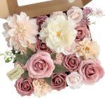 Facinoc Roses Artificial Flowers Pink Bouquets Box Set For Diy Bridal Wedding Shower Decorations Fake Floral Arrangements For Pa
