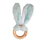 Bunny Ear Natural Wood Baby Teether - Green & White