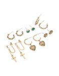 Antique Gold Chain Cross & Heart Earrings 6-PACK