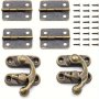 2 Sets Antique Right Latch Hook Hasp And Vintage Bronze Hinges With Matching Screws Kits Metal For Decorative Cabinet Small Wooden Box Projects 2X