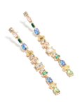 Goldair Gold Blue & Green Diamante Long Drop Earrings
