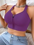 Solid Seamless Front Zipper Wireless Racer Back Tank Bra Sexy Comfy Push Up Bra Women's Lingerie & Underwear