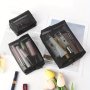 3 PC Portable Simple Cosmetic Bag Lightweiget Black Mesh Zipper Travel Storage Bag