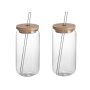 Drinking Glasses With Bamboo Lids And Glass Straw - 2PIECE