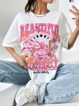 Letter Print Crew Neck T-Shirt Casual Short Sleeve Top For Spring & Summer Women's Clothing