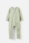 Cotton On The Long Sleeve Zip Romper - Deep Sage sketchy Trees