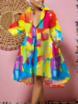 Plus Size Painting Color Print V Neck Midi Dress Women's Plus Slight Stretch Party Dress