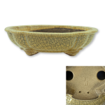 Handmade Tokoname Ceramics - Mazan Yellow Crackle Glaze Mokko Shape 180MM L X 155MM D X 50MM H