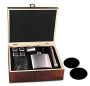 Six Ounce Whiskey Glass Set With Steel Flask Ice Stones Wooden Box Gift