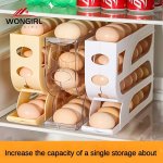 4-TIER Plastic Egg Storage Organizer - Slide & Roll Refrigerator Egg Holder Non-contact Food Safe Uncharged Compatible With Kitc