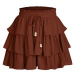 Summer Skorts Women Flowy High Waist Ruffle Layered Tiered MINI Skirts Casual Beach Vacation Skirt With Built-in Shorts Wine