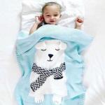 Knitted Baby Bear Blanket - Blue