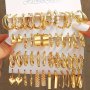 24 Pairs Set Of Hoop Earrings Zinc Alloy Jewelry Vintage Simple Style Big Set Gift For Women Daily Casual