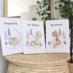 Canvas Grey Vintage Sleeping Dino Dinosaur Dragon