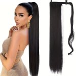 Women's Magic Tape Long Straight Ponytail Extension High-temperature Resistant Synthetic Fiber Hairpiece Soft Natural Look Easy