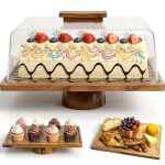 Oihya Rectangular Acacia Wood Cake Stand With Thickened Acrylic Cover