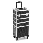 Mefeir 4-IN-1 Rolling Makeup Train Case Lift Handle 4 Removable Wheels Lockable Keys Aluminum Cosmetic Trolley Beauty Stylist Ar