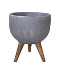 Rustic Round Japi Planter Cache Pot With Stand JVRD33 - One Size 330MM Width X 550MM Height Black Slate