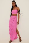 Draped Linen-blend Maxi Skirt - Pink
