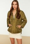 Hooded Oversize Kangaroo Padded Jacket - Khaki