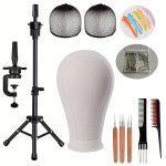 55.88 Cm Wig Head Wig Stand Tripod With Head Canvas Wig Head Mannequin Head For Wigs Manikin Canvas Head Block Set For Wigs Maki