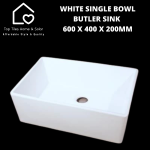 White Single Bowl Butler Sink - 600 X 400 X 200MM