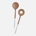 Long Salad Servers Set - Oak - White