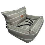 2-IN-1 Pet Car Seat And Bed - Large Stone Grey Stripe Canvas