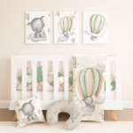 Cot Duvet Bedding Sage Beige Ellie Elephant Air Balloon
