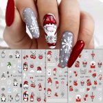 2 4SHEETS Christmas Cartoon Nail Art Stickers Cute Santa Snowflake Self Adhesive Nail Stickers Slivery Glitter Snowflake Diy Man