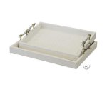 White Shagreen Tray With Marble Handles