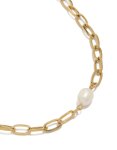 Waterproof Gold Plated Stainless Steel Paperclip Pearl Centre Necklace