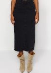 Stitching Detail Midi Pencil Denim Skirt - Black