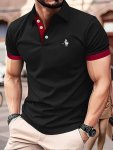 Men's Casual V-neck T-Shirt With Skull Riding Horse Print - Breathable Comfort Fit Golf Polo In Black Navy Light Grey Burgundy A