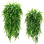 2PCS Premium Oxidation Resistance Artificial Flower Boston Ferns Artificial Persian Rattan Fake Hanging Plant Faux Greenary Vine Outdoor Uv Resistant Plastic Plants For Wall