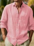 Chic Design Men's Solid Color Pure Cotton Long Sleeve Button Up Lapel Shirt Casual And Trendy Tops Suitable For Spring And Autum
