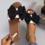 Women's Bowknot Decor Slide Sandals Casual Open Toe Flat Summer Shoes Lightweight Beach Shoes
