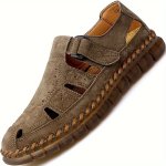 Men's Pig Leather Close Toe Sandals Comfy Breathable Casual Adjustable Beach Fishing Shoes For Men's Outdoor Activities