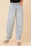 Womens Mid Waist Barrel Jeans With Laid On Pannels In Light Denim - Light Denim 14